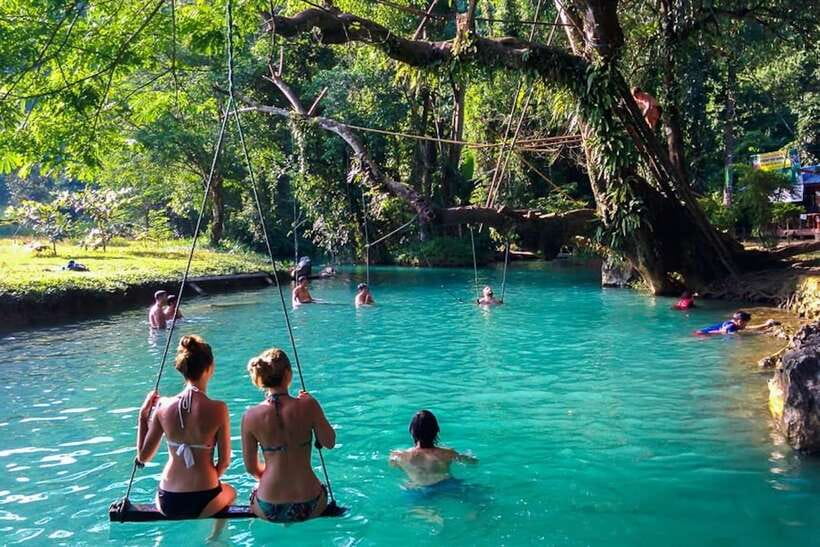 Vang Vieng: Kayaking & Cave Tubing with Zip Line/Blue Lagoon - Kayaking the Nam Song River