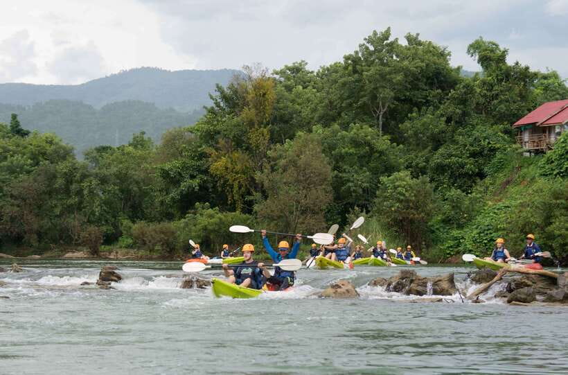 Vang Vieng: Nam Song River Kayak Tour - Paddling through the small rapids